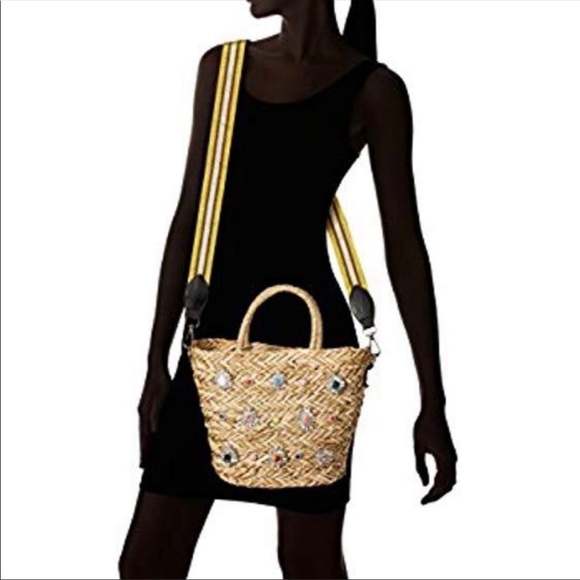 STEVE MADDEN STRAW TOTE BASKET BEACH BAG DOUBLE HANDLES GUITAR STRAP - Picture 2 of 9